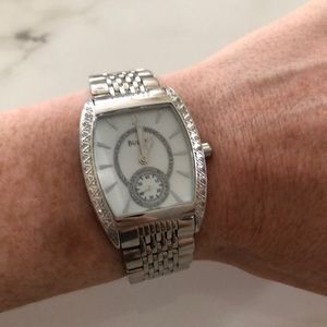 Bulova stainless steel watch with diamonds